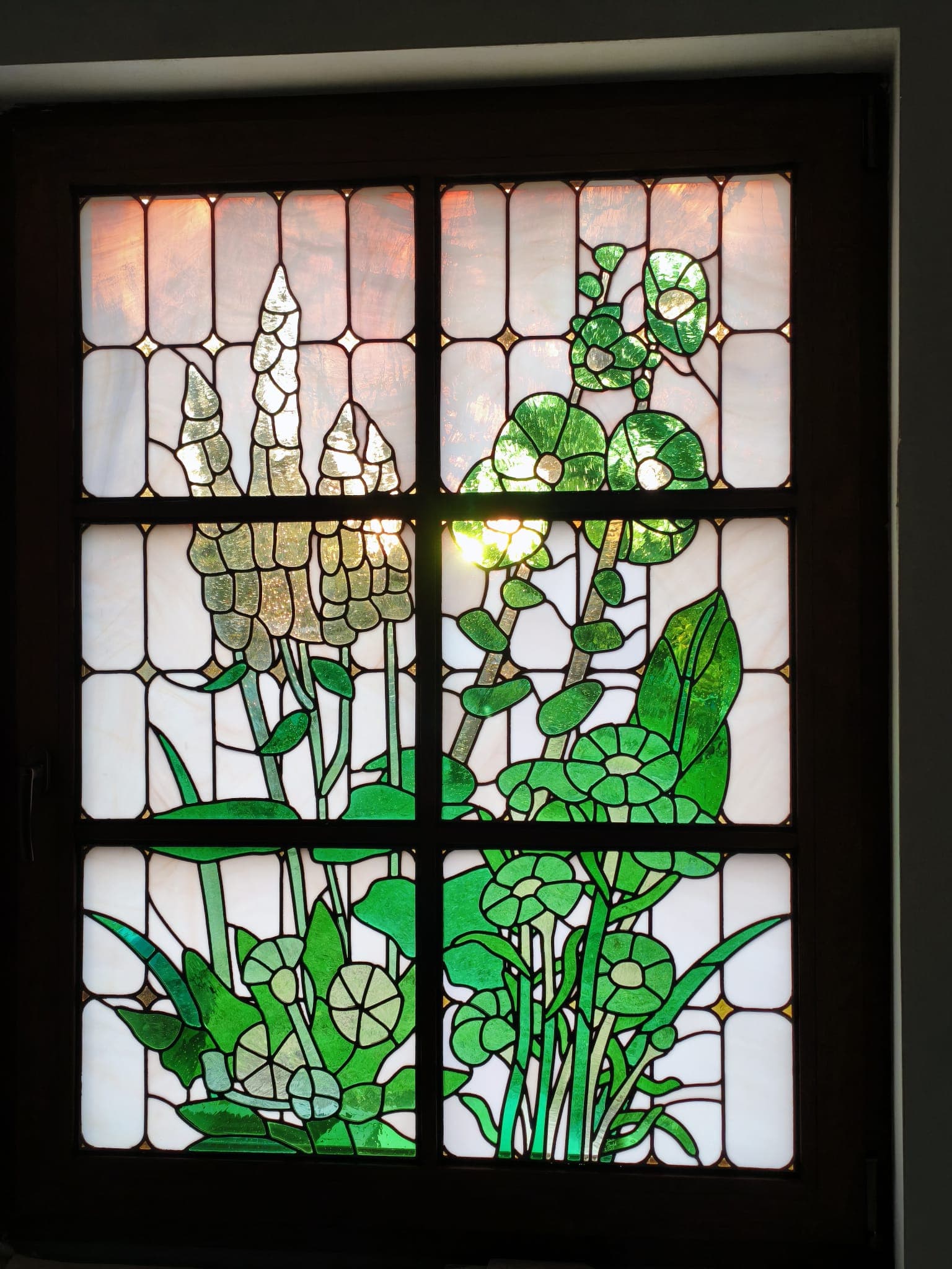 Witraż do łazienki "Dziewanna i malwy"